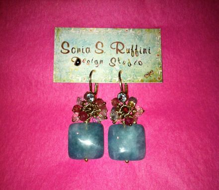 Custom Made Aquamarine Square Beaded Earrings