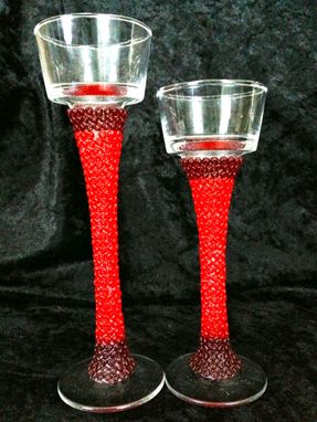 Custom Made Beaded Candle Holders - Ruby Red