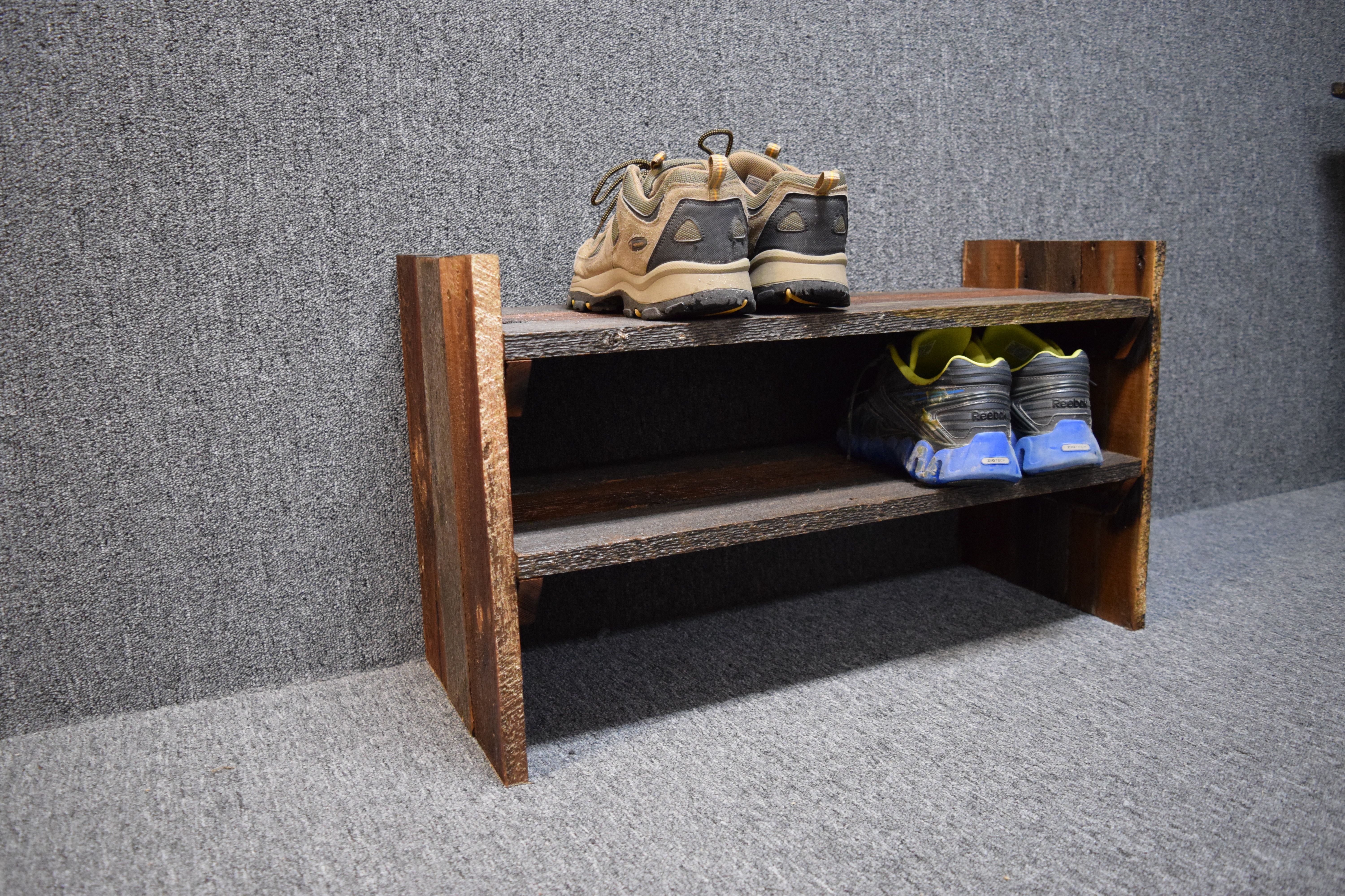 Rustic Torched Wood Shoe Rack