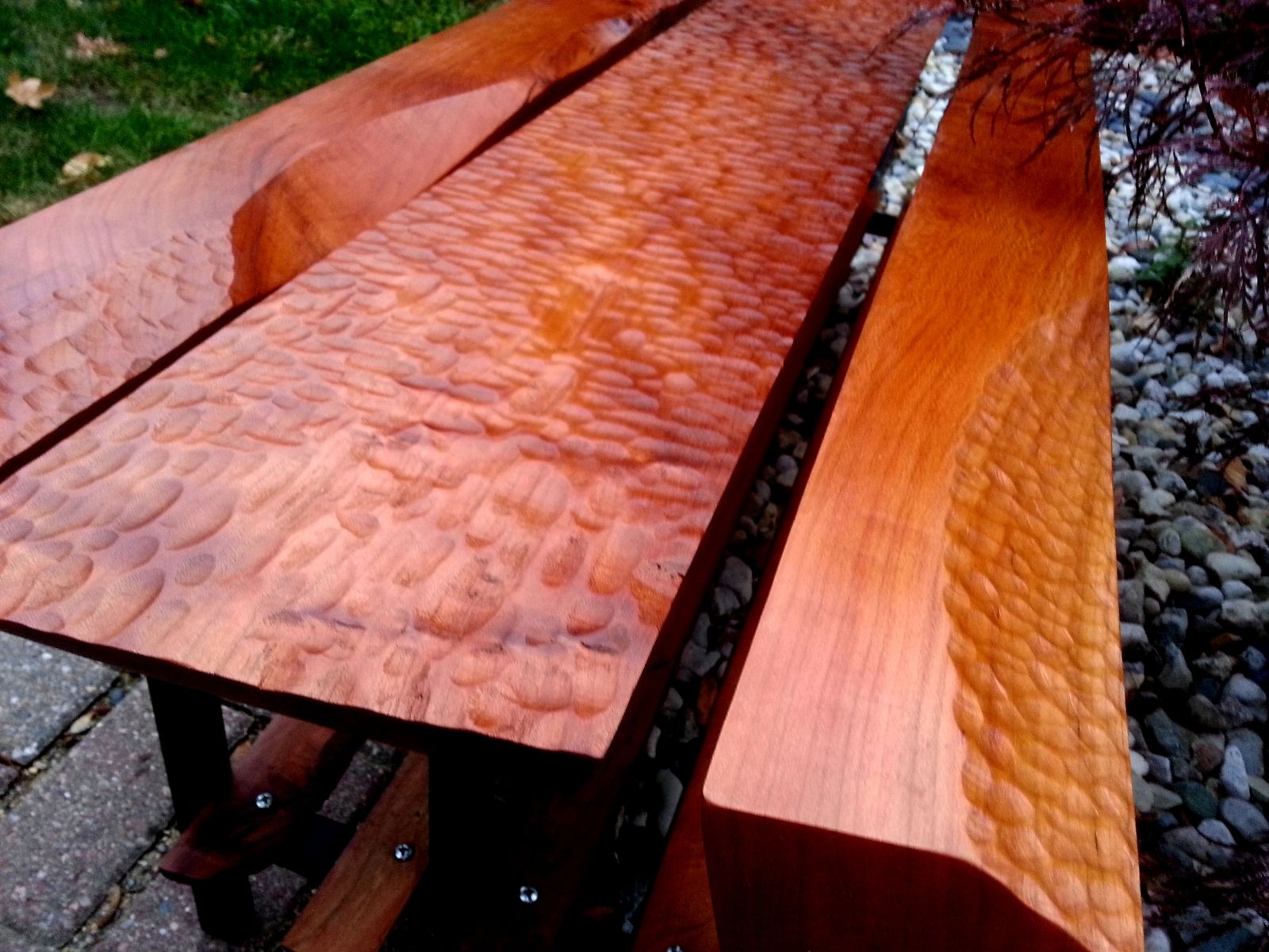 Hand Crafted Hand Carved Dimpled Solid Cherry Furniture. Bench, Stool