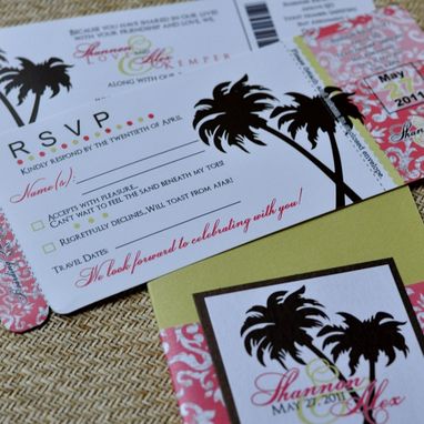 Custom Made Design Fee - Boarding Pass Invitation Or Save The Date (Coral Damask, Chocolate Palms Wth Lime)