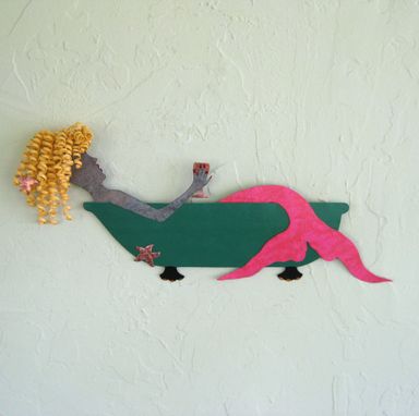 Custom Made Mermaid Wall Art Decor - Anna - Bathtub Starfish Wine Blonde Handmade Reclaimed Metal Sculpture