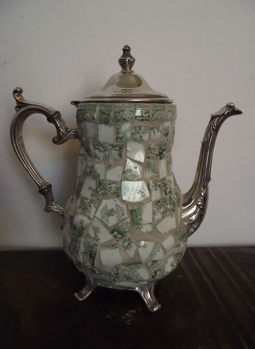 Buy Hand Crafted Mosaic Silver Teapot Decorated With Broken China, made