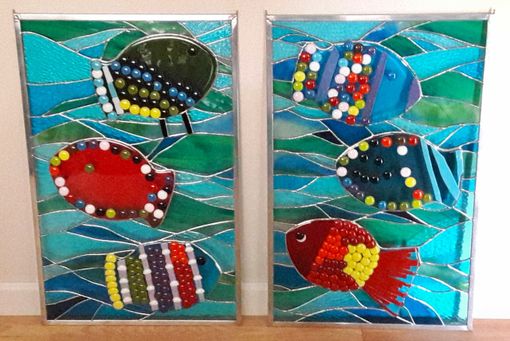 Custom Made Child's Art Work In Fused Glass - One Fish, Two Fish
