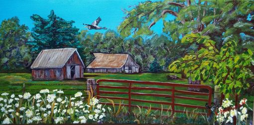 Custom Made Old Barns And Blue Heron