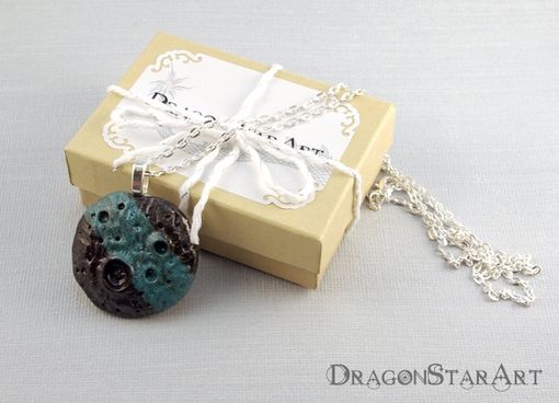 Custom Made Clay Moon Pendant Necklace, Turquoise And Black