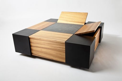 Custom Made Zebrawood And Walnut Coffee Table With Storage