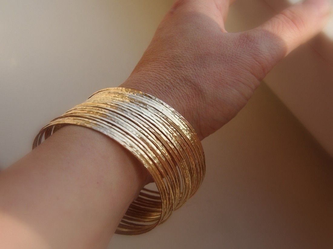 Hand Crafted Set Of 5 Skinny 14k Gold Filled Hammered Hand Crafted Set Of 5 Skinny 14k Gold Filled Hammered Stackable Bangles Made To Order From Nadine Jewelry Custommade