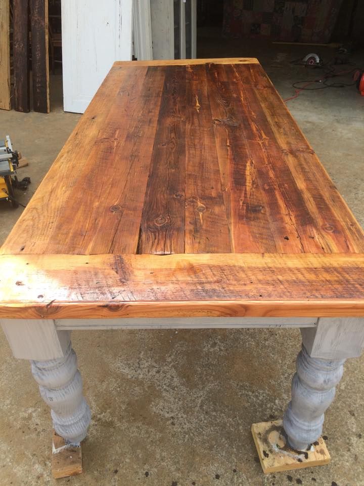 8 foot long farmhouse table - 30 wide. Made from an old planked pine table  top…