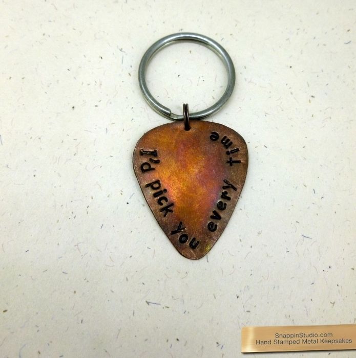 Handmade Guitar Pick Keychains by Snappin Studio