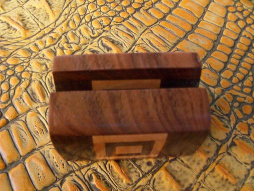 Custom Made Unique Card Holder With Walnut And Cherry Geometric Design