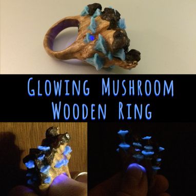 Custom Made Glowing Mushrooms On A Solid Wood Ring