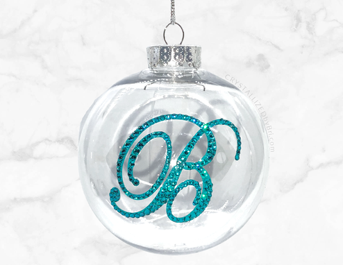 Custom Made Custom Crystallized Initial Christmas Ball Ornament Letter Personalized Bling Bedazzled