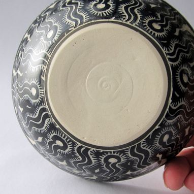 Custom Made Handmade Stoneware Bowl With Hand Carved Ammonite Design