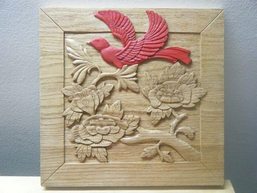 Custom Made Red Bird Relief Carving