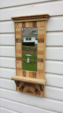 Custom Made Rustic Reclaimed Lath Hall Mirror With Barnwood Shelf