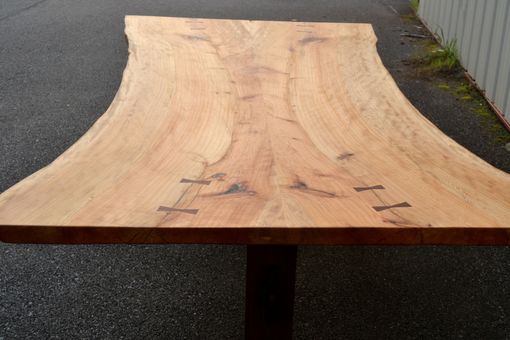 Custom Made Live Edge Sycamore Dining Table With Trestle Base
