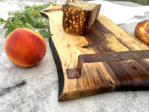 Custom Made Unique Custom Serving Tray, Cheese Board, Charcuterie Or Serving Board With Copper Hammer Handles
