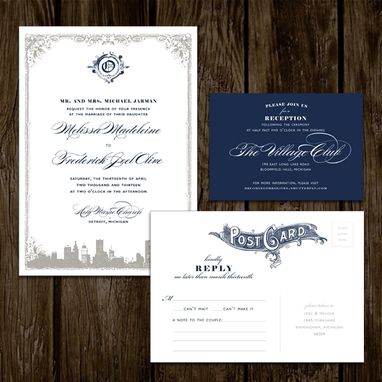 Custom Made Detroit Skyline Wedding Invitations