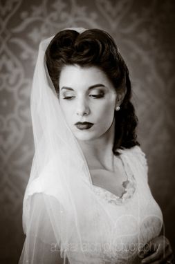 Custom Made Bless - Elbow Fingertip Length Two Layer Traditional Veil With Pearls