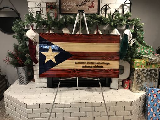 Custom Made Rustic Wooden Puerto Rico Flag
