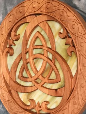 Custom Made Triquetras With Stained Glass Wood Carved Wall Art