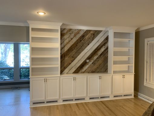 Custom Made 12' Wall Shelving & Cabinets With Barn Wood Back Wall