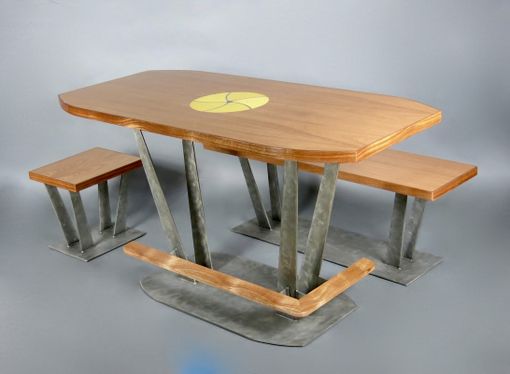 Custom Made Mahogany Bar Height Dining Table /W Inlay Medallion & Seating