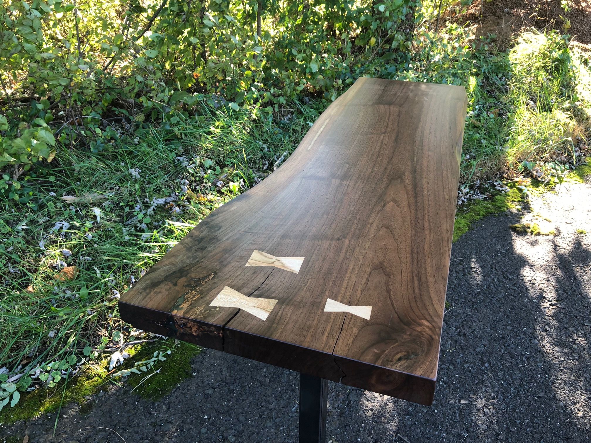Hand Crafted Live Edge Console Table With Pedestal Legs by Don