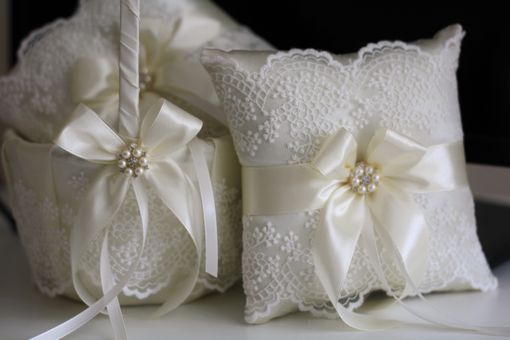 Buy A Handmade Ivory Lace Flower Girl Basket And Ring Bearer