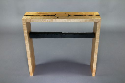 Custom Made Carved Curly Maple With Charred Maple Accent Table