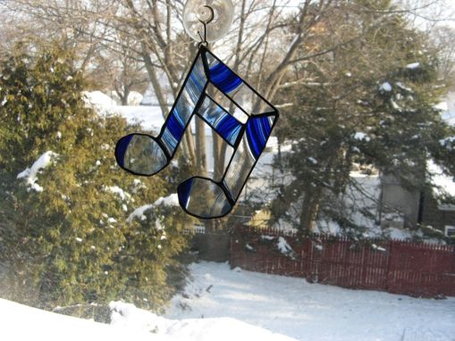 Custom Made Musical Symbols Stained Glass Set In Blue