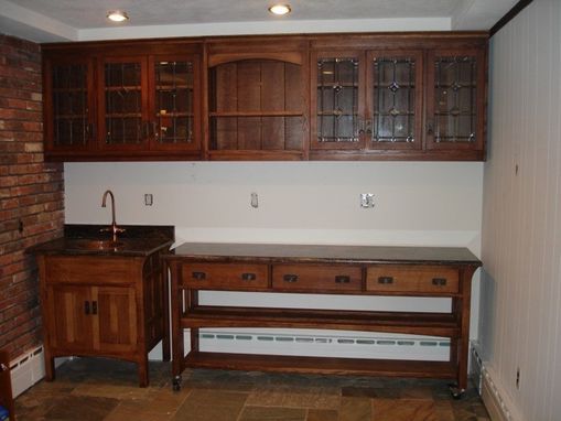 Custom Made Arts And Crafts Quartersawn Oak Bar, Sink, & Cabinet