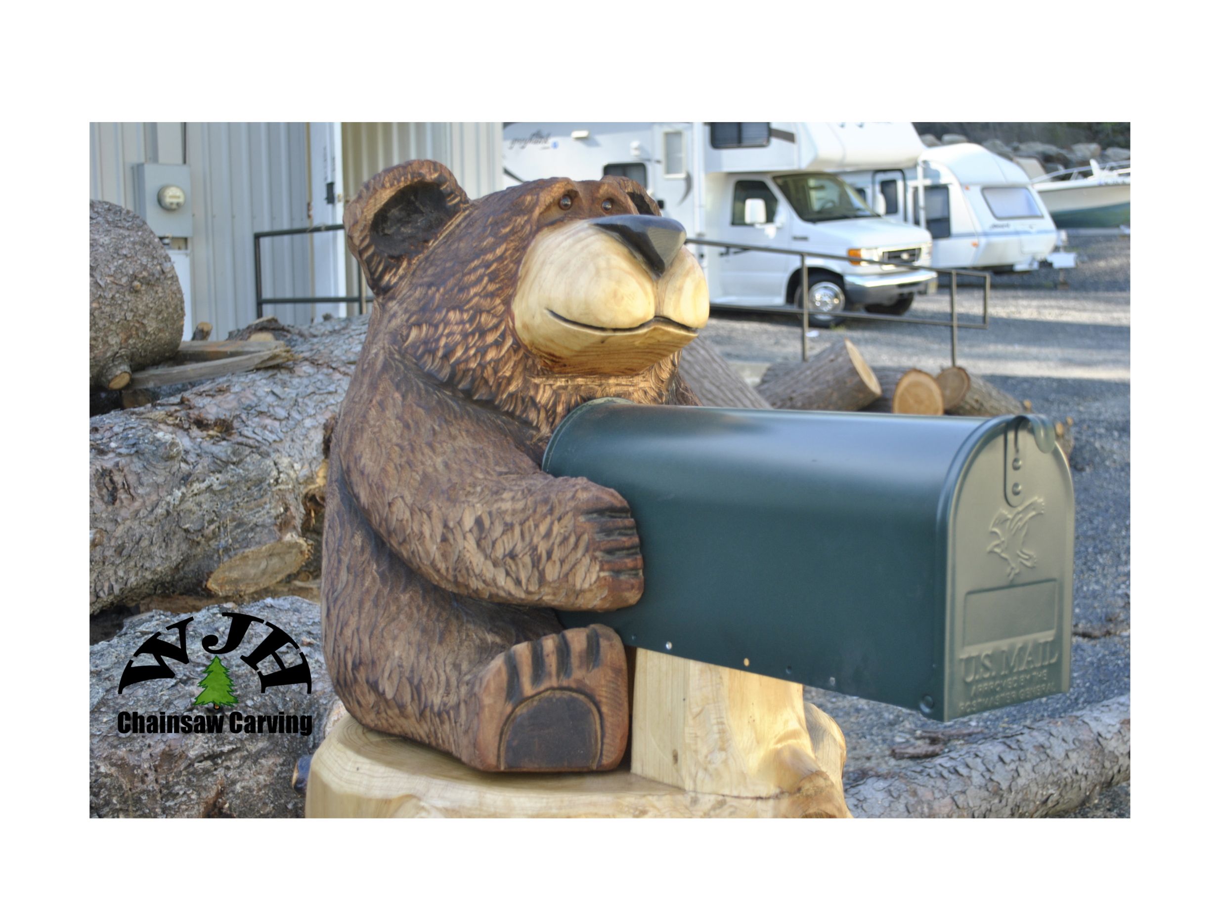Hand Crafted Chainsaw Carved Bear Mailbox by WJH Chainsaw Carving