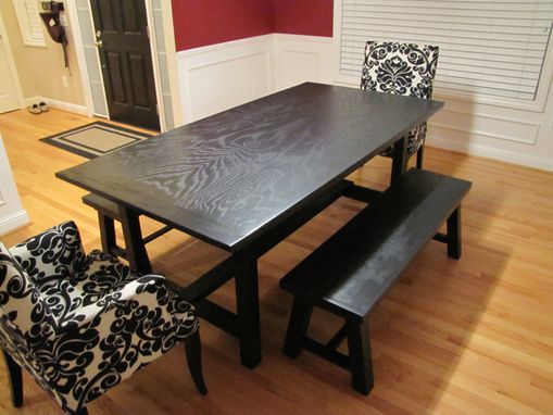 Custom Made Trestle Dining Table And Benches
