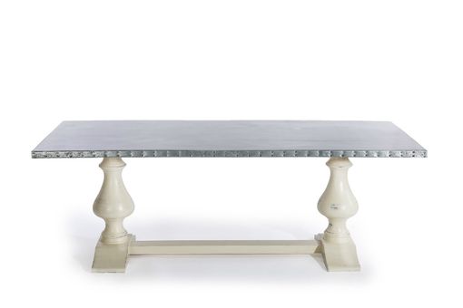 Custom Made Zinc Table Zinc Dining Table -  The Lexington Trestle Zinc Top Dining Table