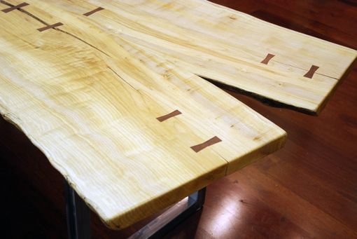 Custom Made Natural Edge Salvaged Maple Slab Dining Table With Butterfly Joints