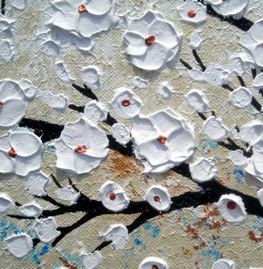 Custom Made Original Abstract Tree Painting, Textured Cherry Blossom Flowers, Abstract Metallic White Impasto