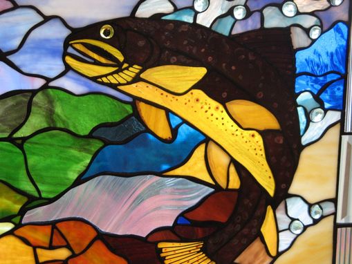 Custom Made Stained Glass Spotted Brown Trout Panel
