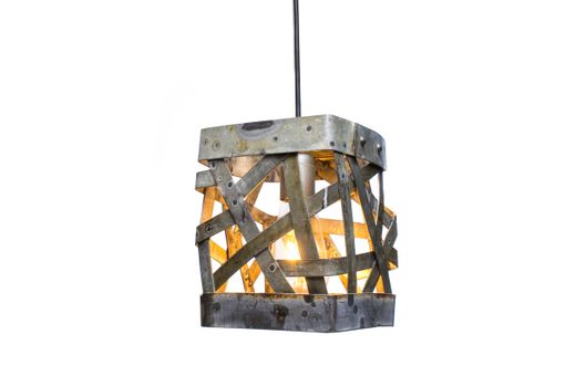 Custom Made Wine Barrel Ring Pendant Light - Kotak - Made From Retired California Wine Barrel Rings