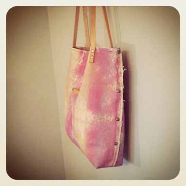 Custom Made Organic Painter's Canvas Tote // Watercolor Hand Painted // Leather Handles // Rivets