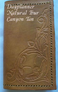 Custom Made Custom Leather Day Planner With Natural 4 Design In Canyon Tan