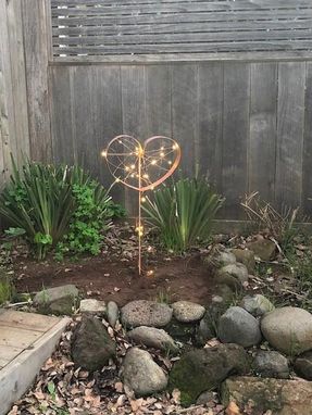 Custom Made Wine Barrel Heart Yard Sculpture With Fairy Lights