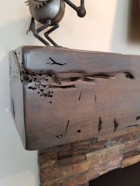 Custom Made Fireplace Mantel Rustic Distressed Knotty Alder Salvaged Beam Design Coastal Gray Finish