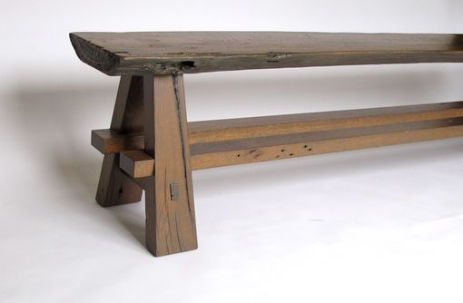 Custom Made Rustic Bench Made With Reclaimed Barnwood And Oak Slab