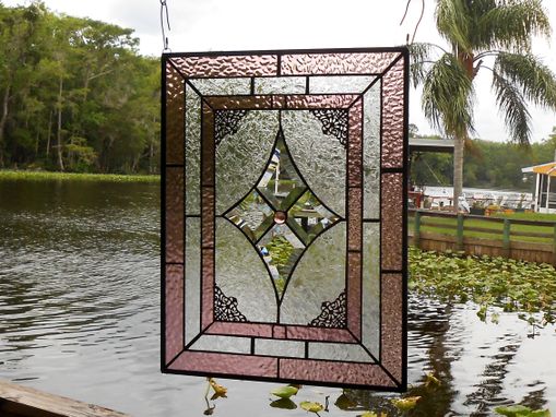 Custom Made Vintage Look Stained Glass Window Panel, Textured & Beveled Glass Art, Traditional Stained Glass