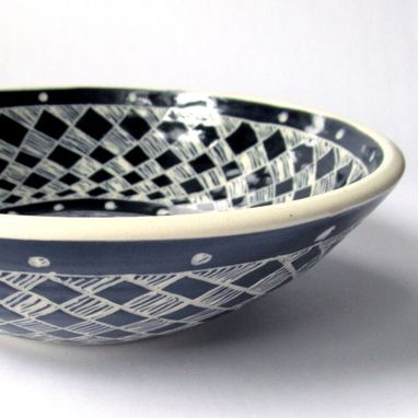 Custom Made Handmade Stoneware Bowl With Checkered Black And White Pattern