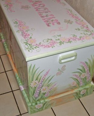 Custom Made Wooden Bunny Toy Box In Pinks And Greens