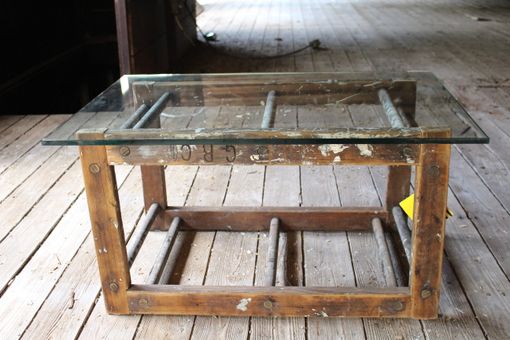 Custom Made Old Wood Ladder And Glass Coffee Table