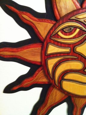 Custom Made Red Wood Crafted Mosaic Tribal Sun